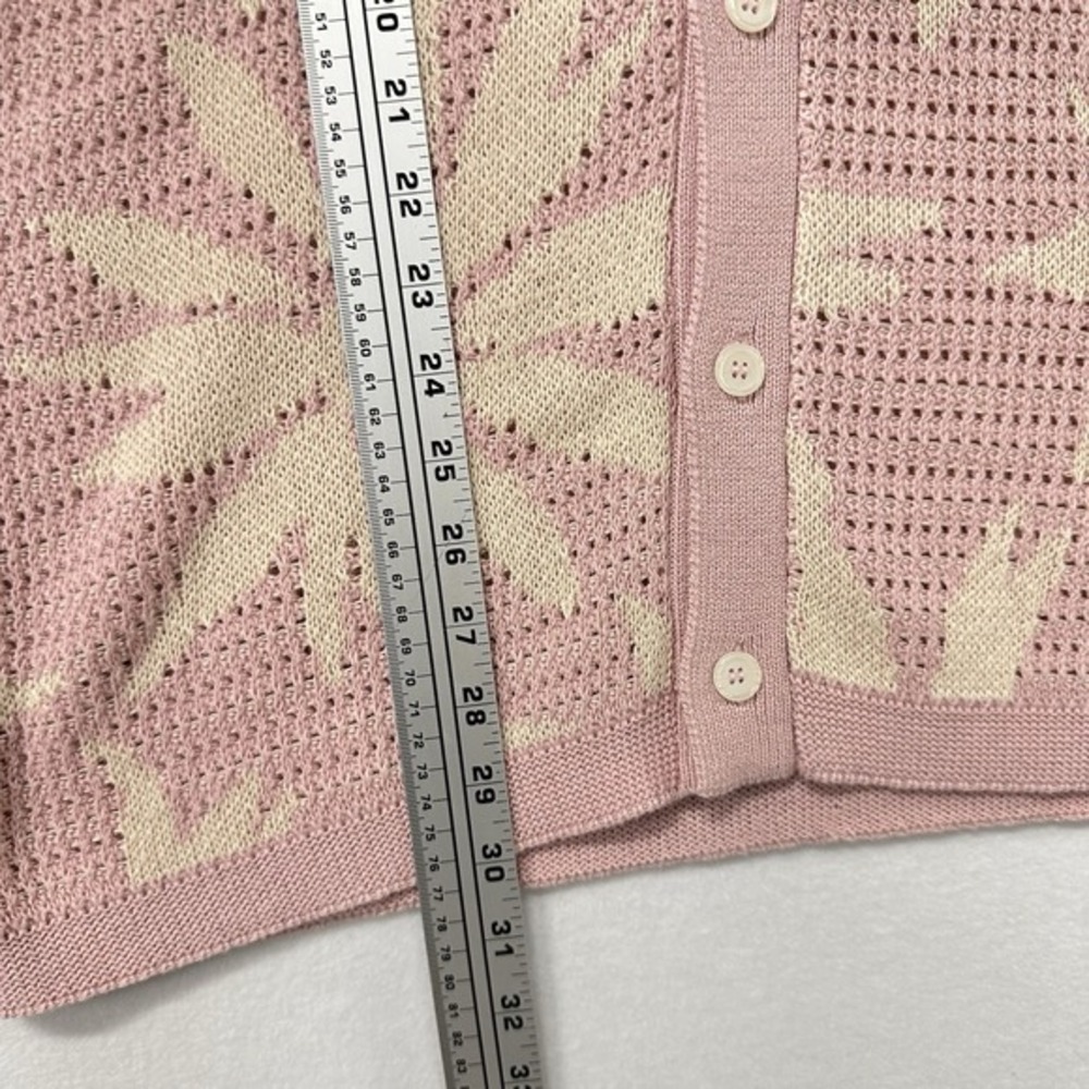 Massive Luxury Crochet Knit Shirt Mens L Powder Pink Floral Jacquard Cotton Polo - Picture 6 of 8